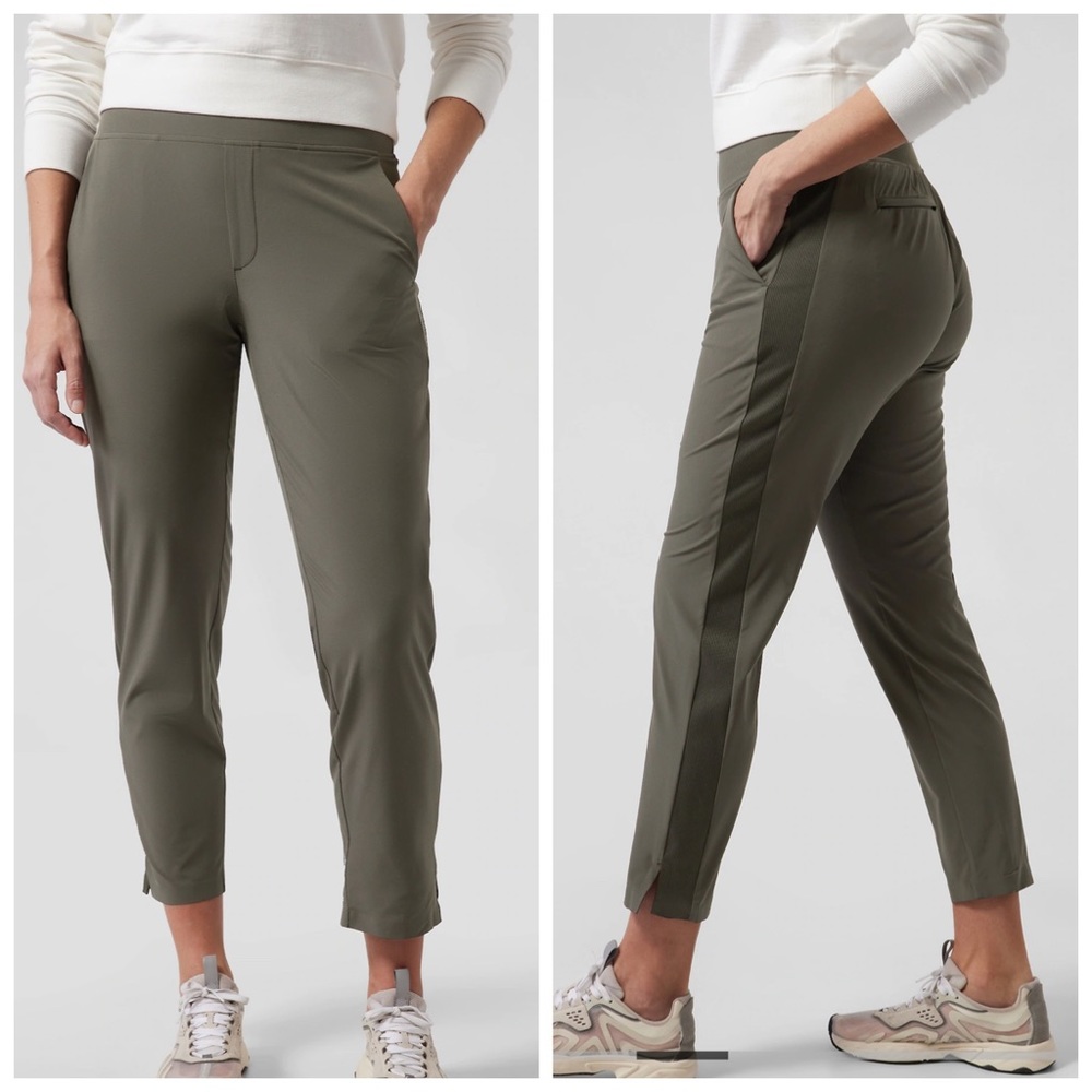 Athleta Olive Green Track Pants with Side Panel